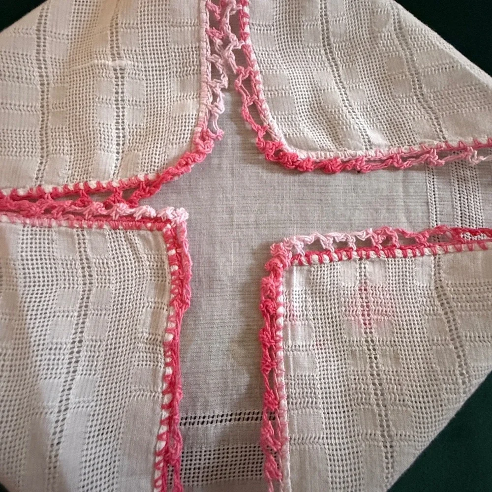 Vintage‎ Floral Handkerchief Set Pink White Lace Embroidered Cotton 3 Piece